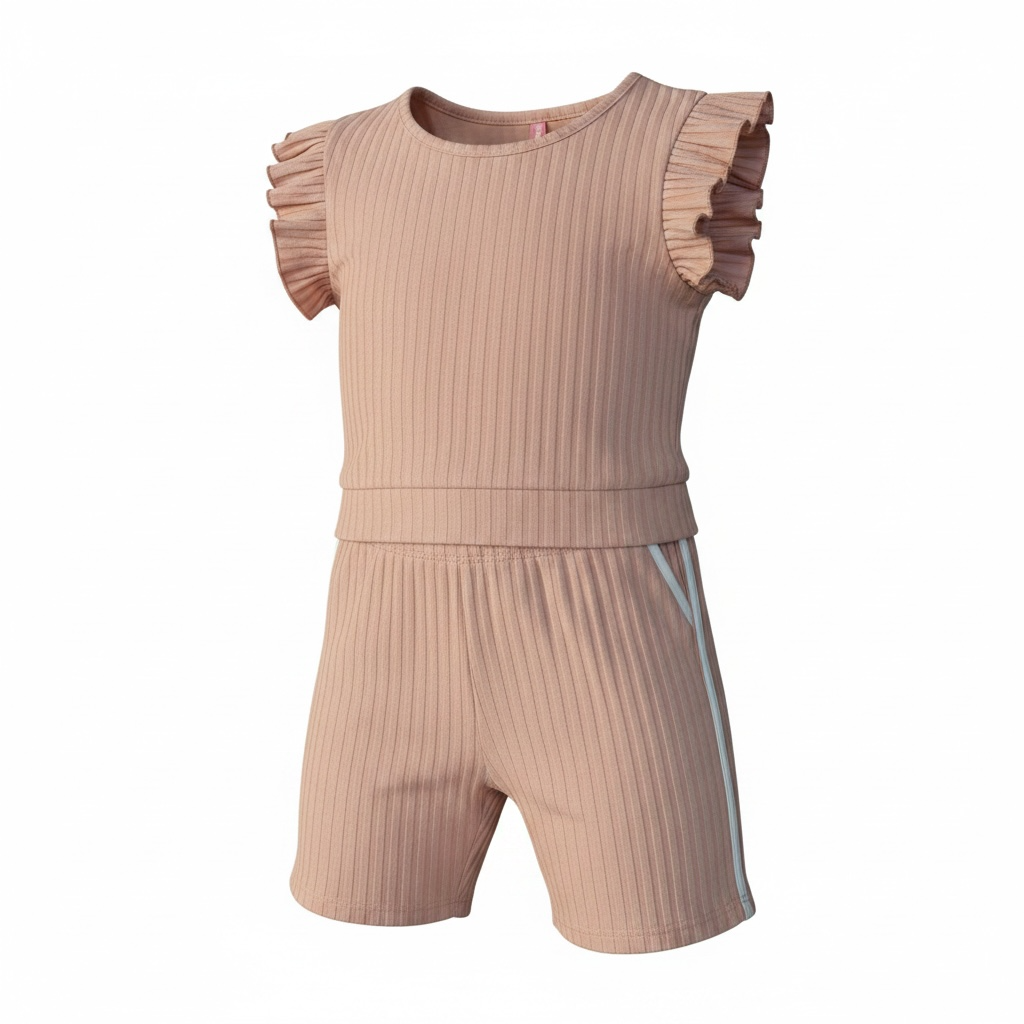 Girls Soft Rose Ribbed Set
