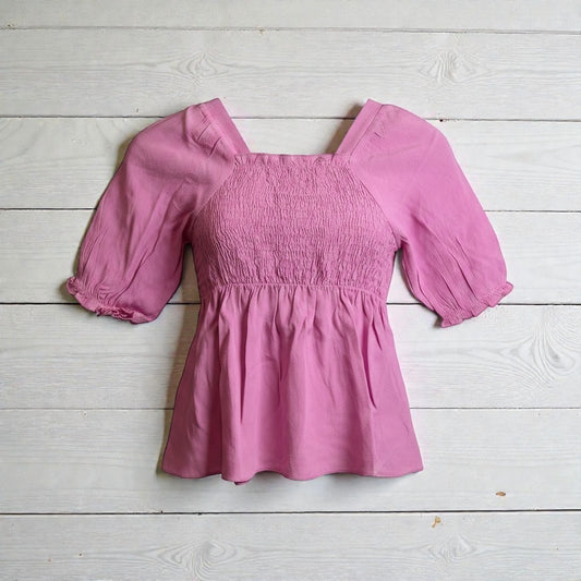 Girls Bubblegum Smocked Puff Top