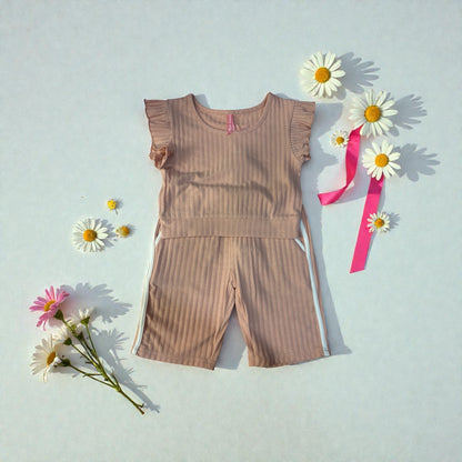 Girls Soft Rose Ribbed Set