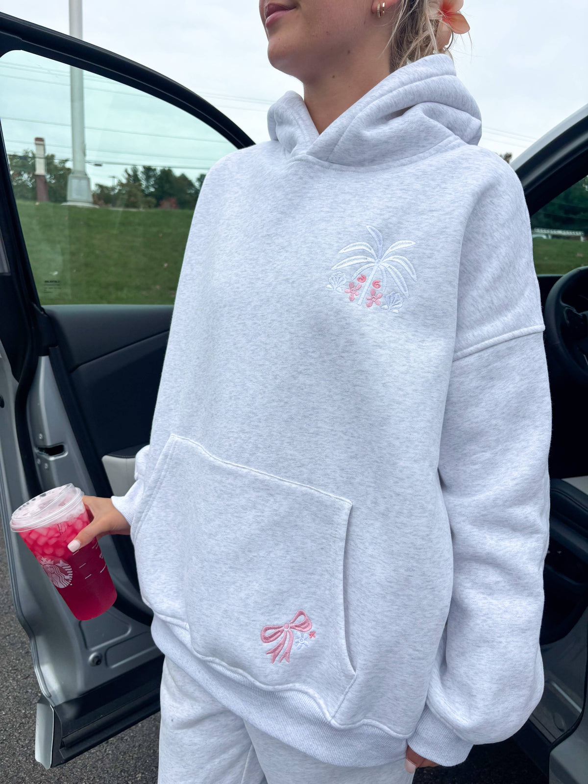 Pearl Grey Tropical Palms Hoodie