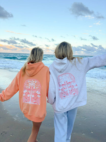 Pearl Grey Tropical Palms Hoodie