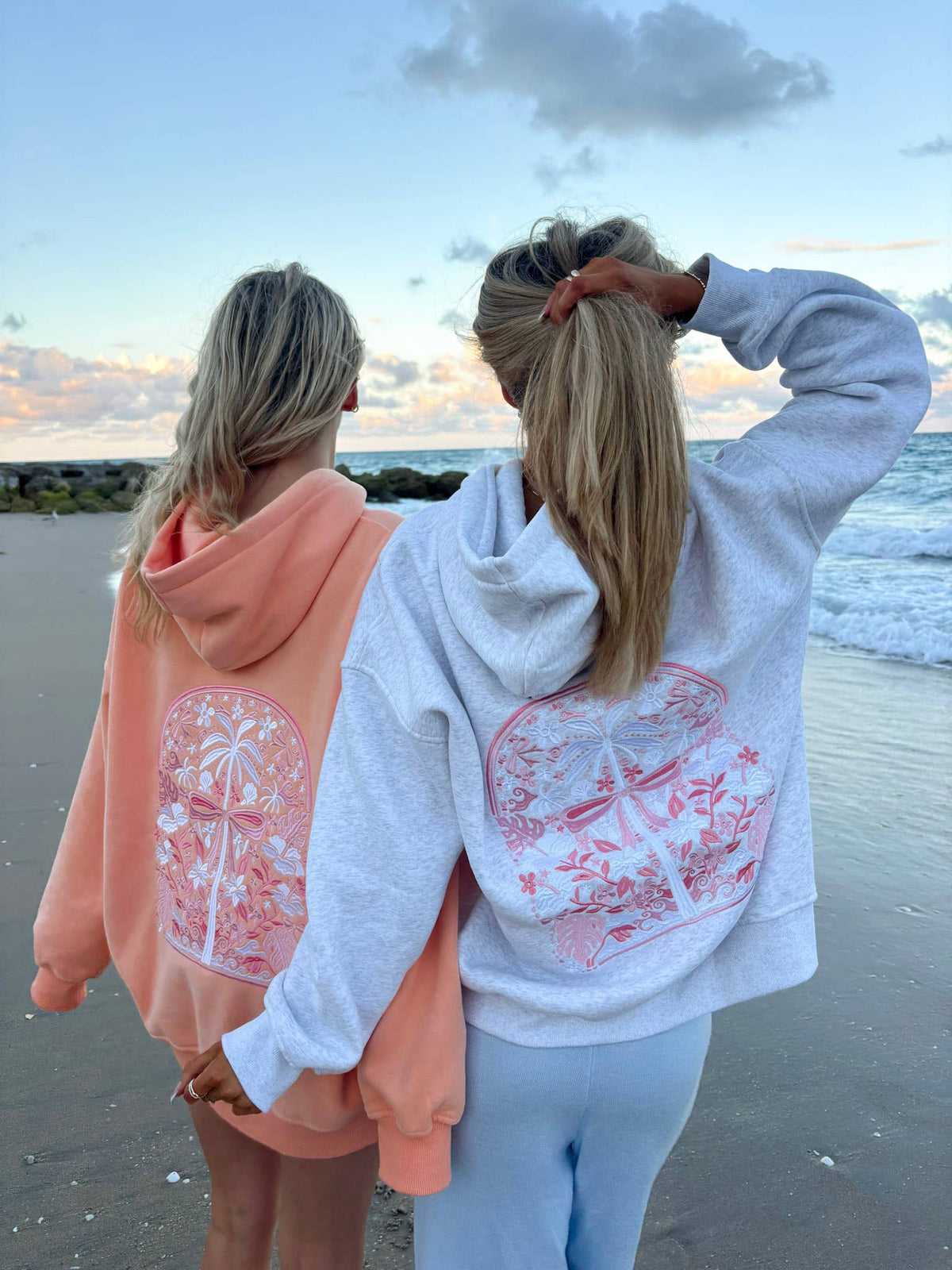 Pearl Grey Tropical Palms Hoodie