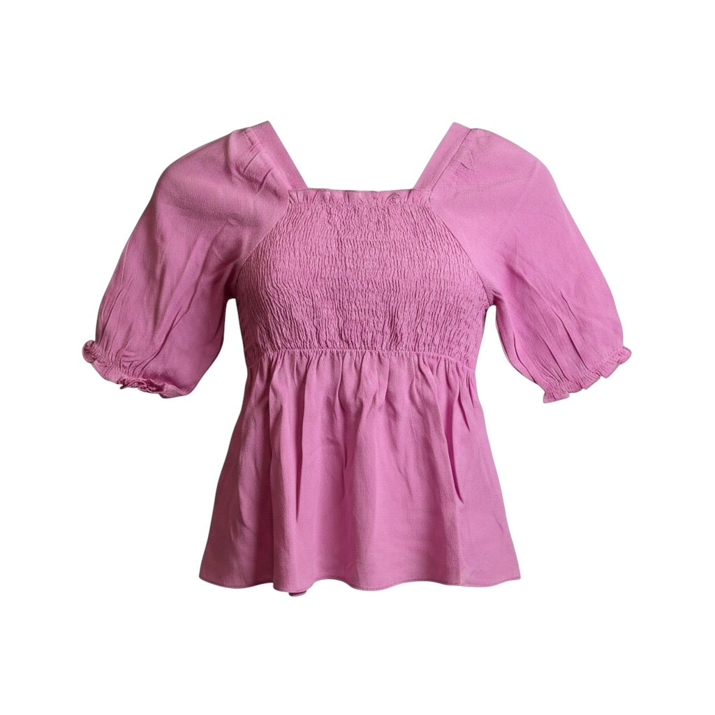 Girls Bubblegum Smocked Puff Top