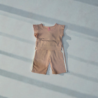 Girls Soft Rose Ribbed Set