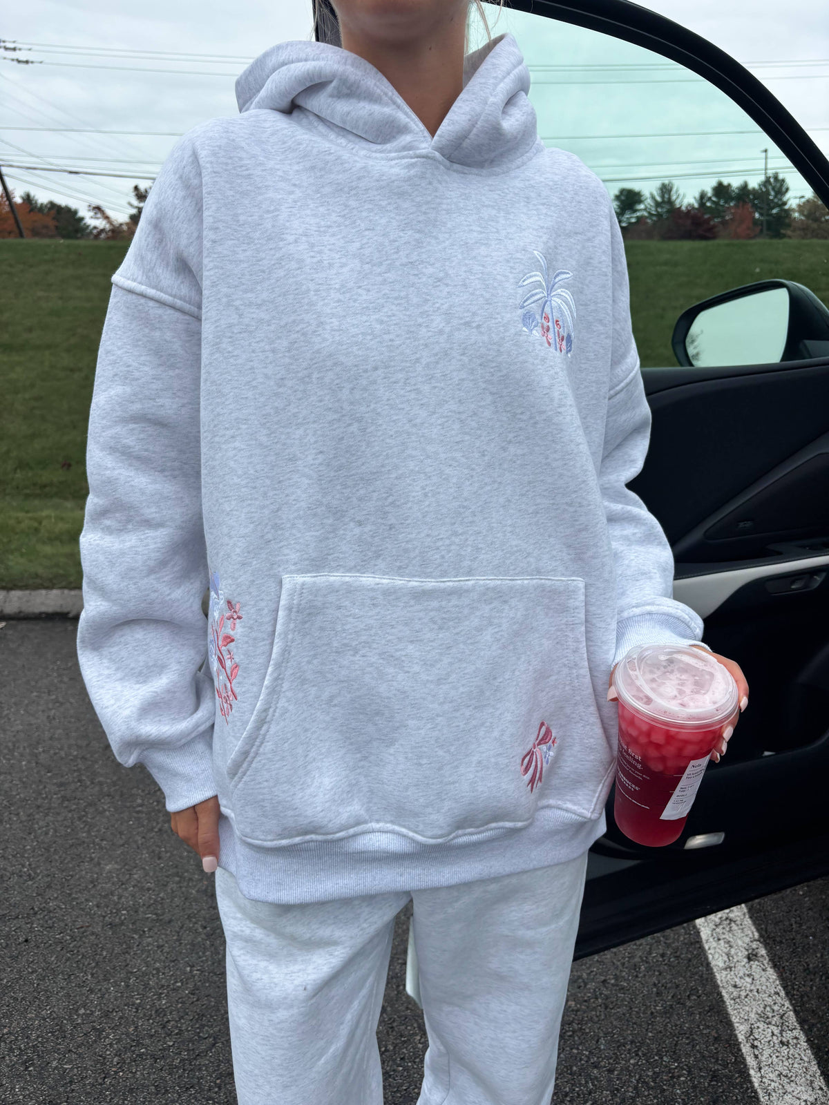 Pearl Grey Tropical Palms Hoodie